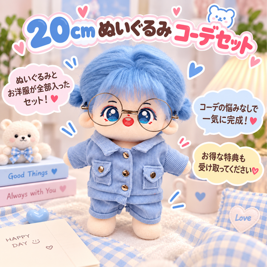 【ぬいぐるみ付き】20cm コーデュロイ フルコーデセット｜推しぬい服・アイドルぬい服