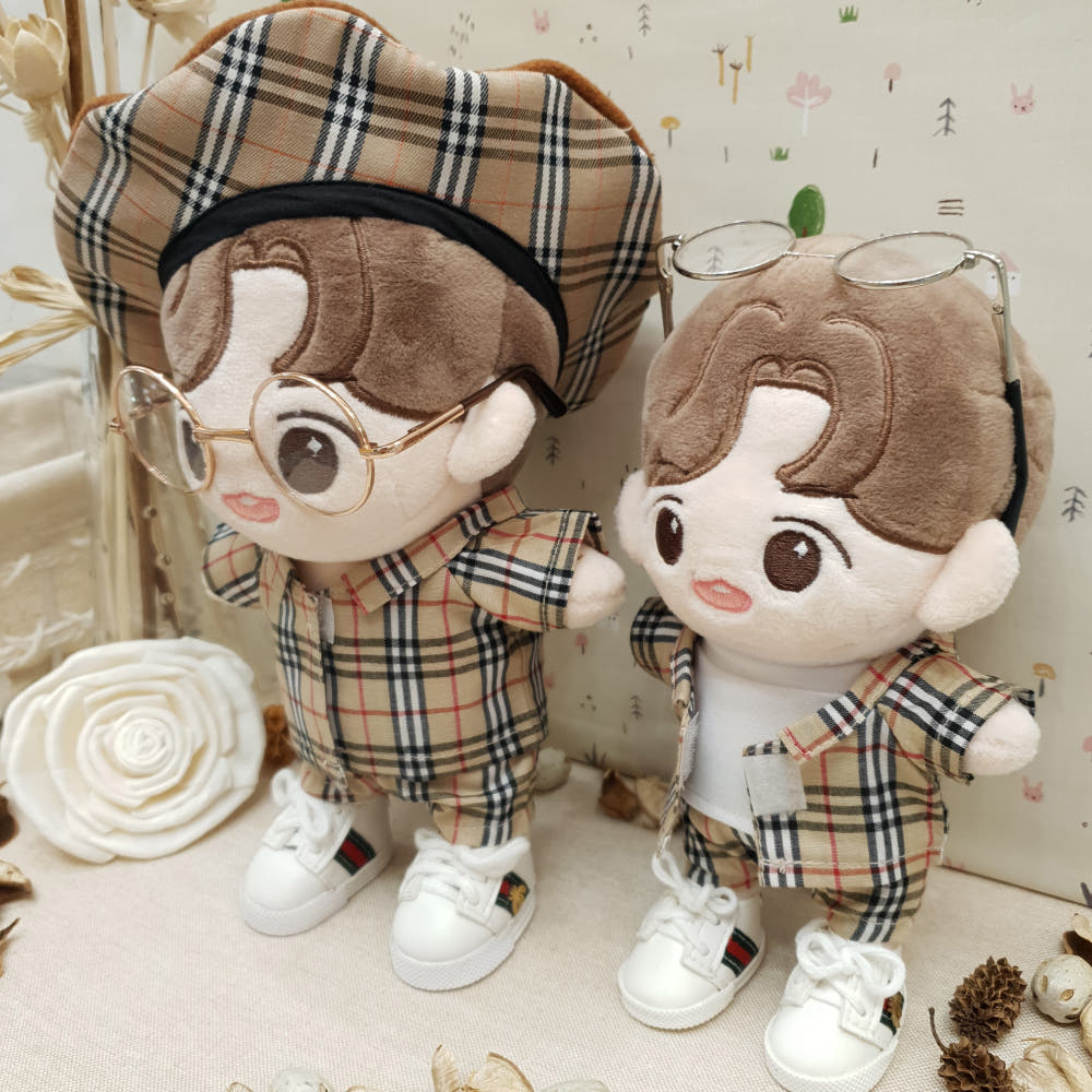 15cm/20cm Plushie Clothes: Brown Plaid Pants | Oshi Nui Clothes