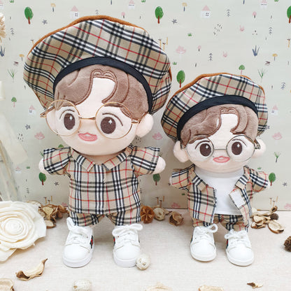 15cm/20cm 인형용 브라운 체크 베레모｜최애 인형 소품