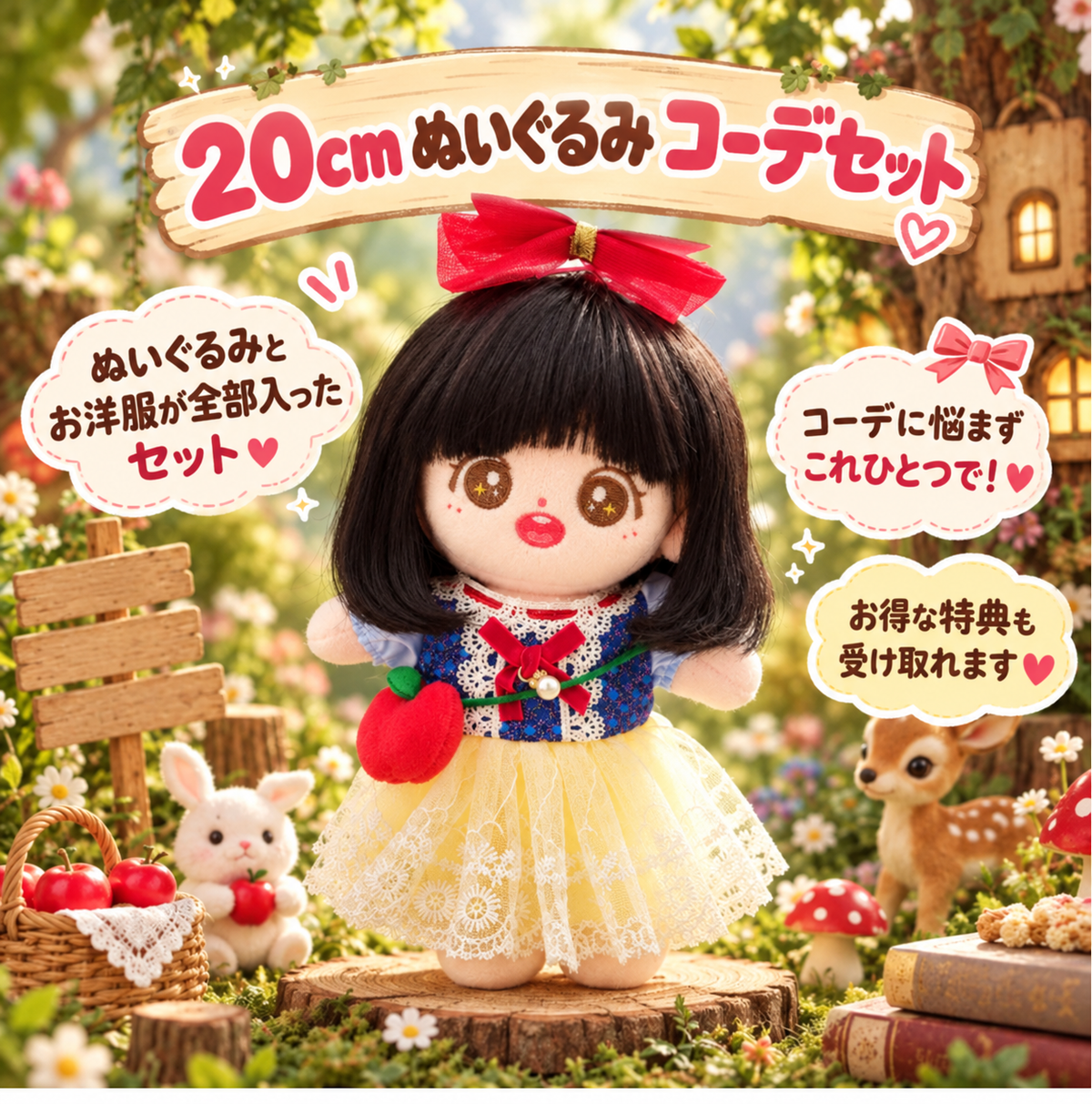 【ぬいぐるみ付き】20cm りんご姫 フルコーデセット｜推しぬい服・アイドルぬい服