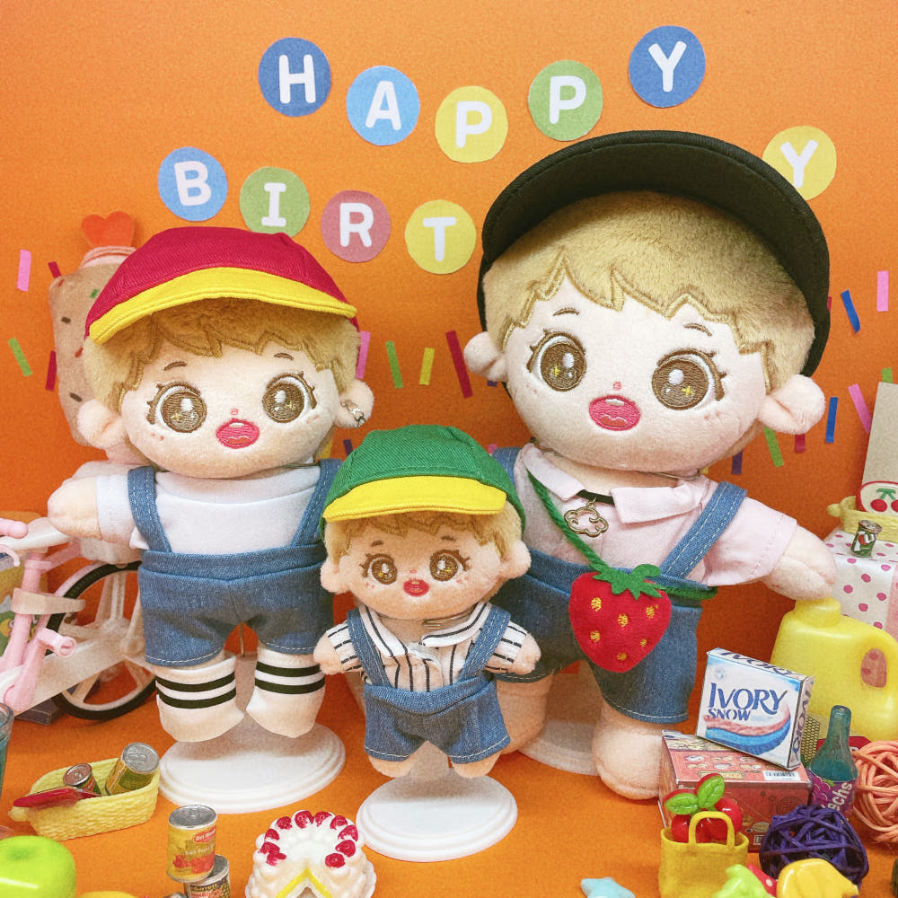 10cm/15cm/20cm Plush Doll Denim Overalls