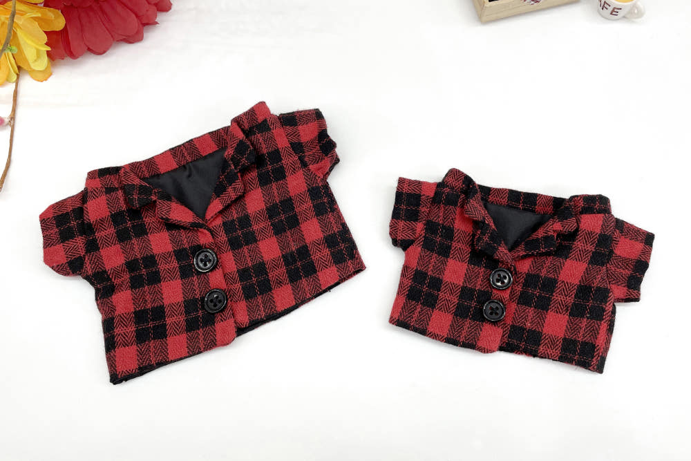 15cm/20cm Plushie Clothes: Plaid Coat | Oshi Plushie Clothes