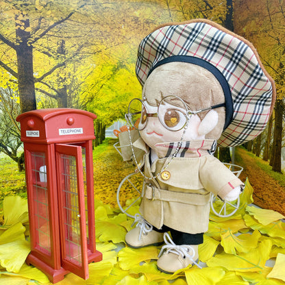 15cm/20cm 인형용 브라운 체크 베레모｜최애 인형 소품