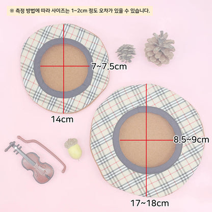 15cm/20cm 인형용 브라운 체크 베레모｜최애 인형 소품