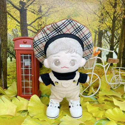 15cm/20cm 인형용 브라운 체크 베레모｜최애 인형 소품