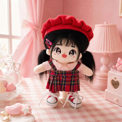 【ぬいぐるみ付き】15cm チェリーチェック フルコーデセット｜推しぬい服・アイドルぬい服