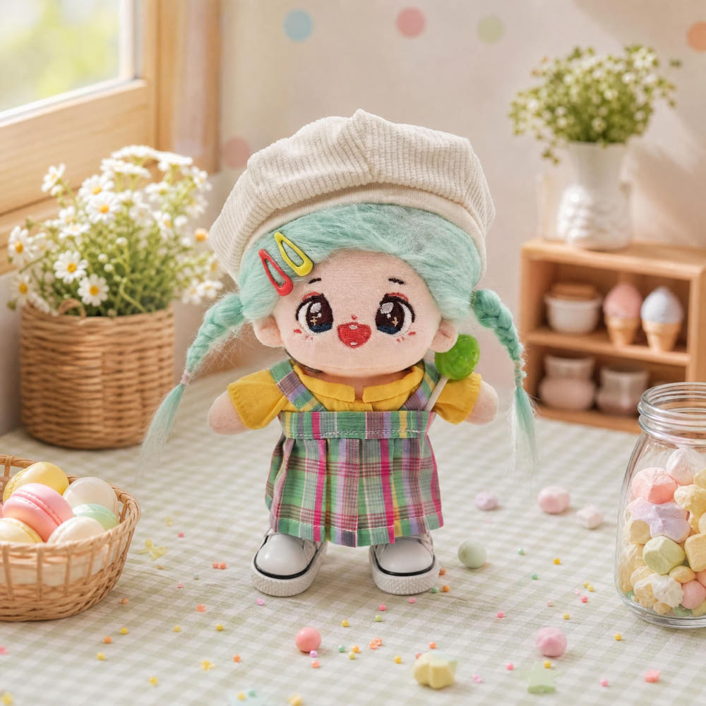 【ぬいぐるみ付き】15cm キャンディチェック フルコーデセット｜推しぬい服・アイドルぬい服