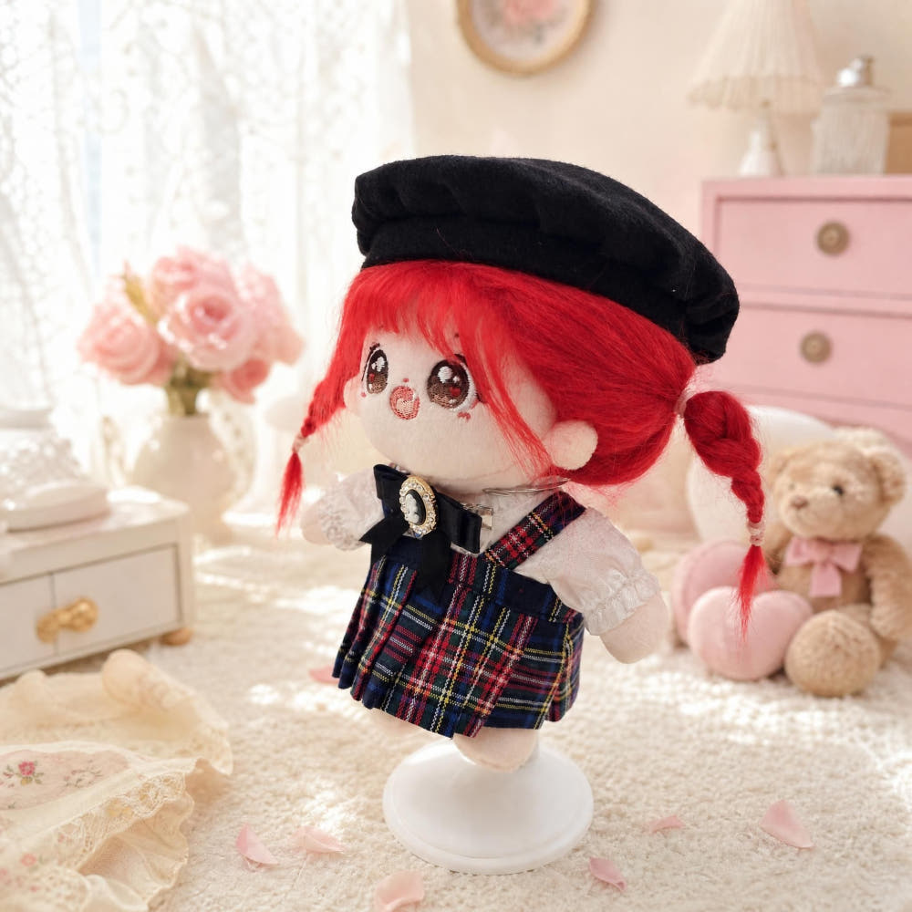 【ぬいぐるみ付き】15cm レッドチェック フルコーデセット🍓｜推しぬい服・アイドルぬい服